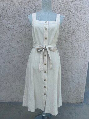 Liz Claiborne Linen Cotton Blend Khaki Tan Casual Midi Dress - Small - NWOT